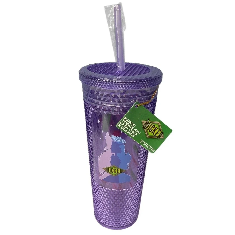 Wicked Diamond Tumbler Cup w/ Straw Purple Reusable Cup Candy Sealed 24oz NWT